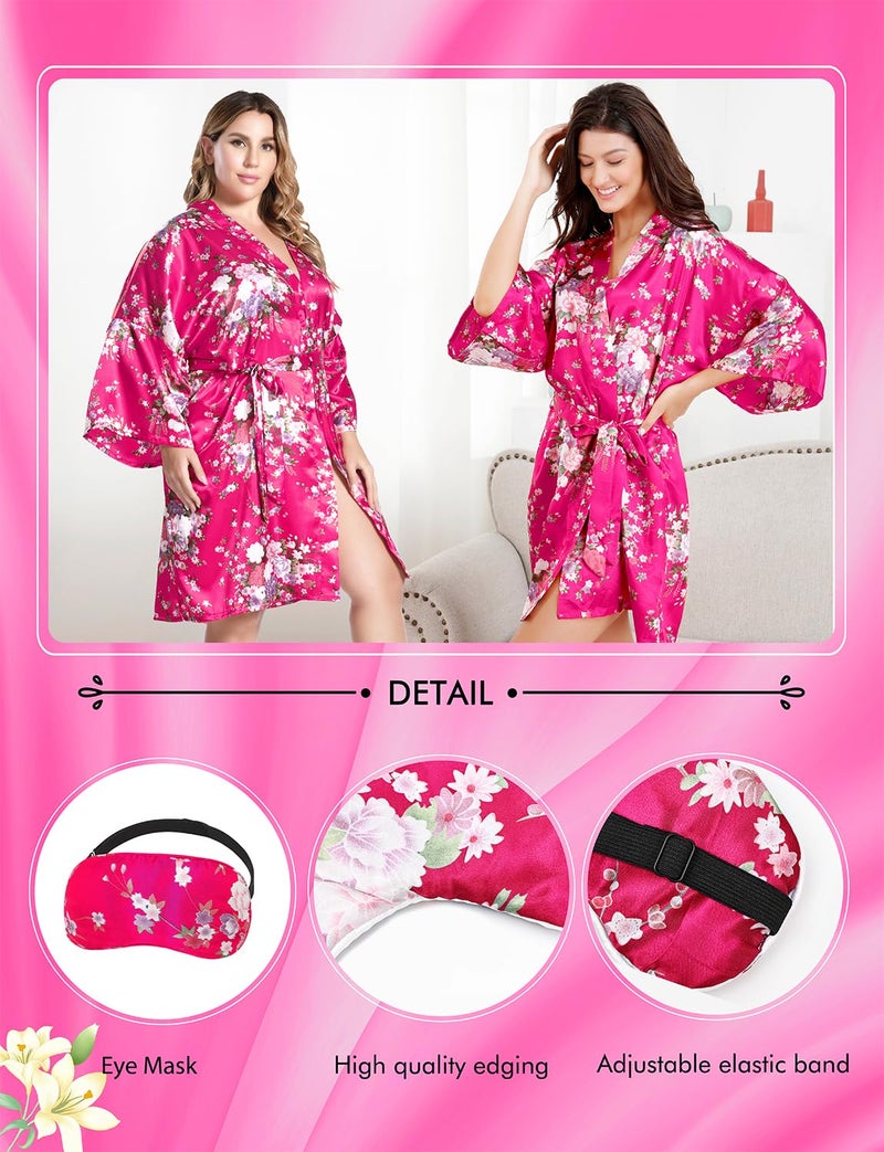 EPLAZA Women Floral Satin Robe Bridal Dressing Gown Wedding Bride Bridesmaid Kimono Sleepwear (Rose, Small-Medium) - Image 5